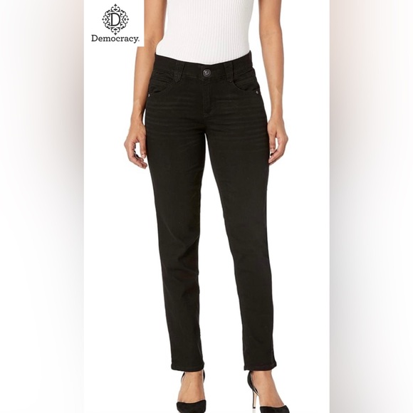 Democracy ‘Ab’solution Petite Straight Leg Jeans in Black - Picture 9 of 14